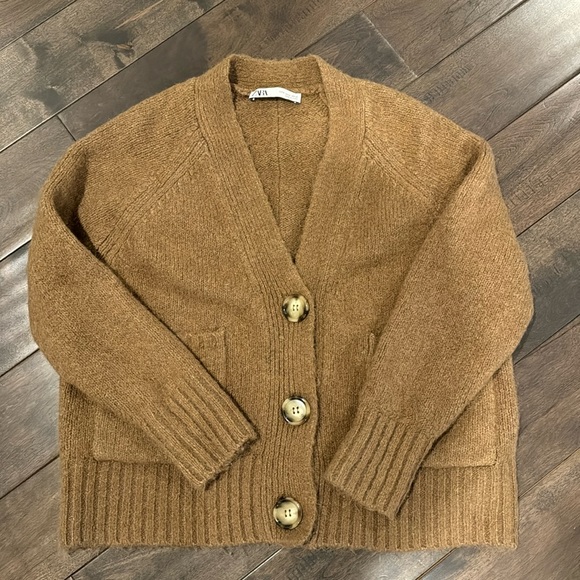 Zara Sweaters - Zara Brown Button-Front Wool Blend Cardigan